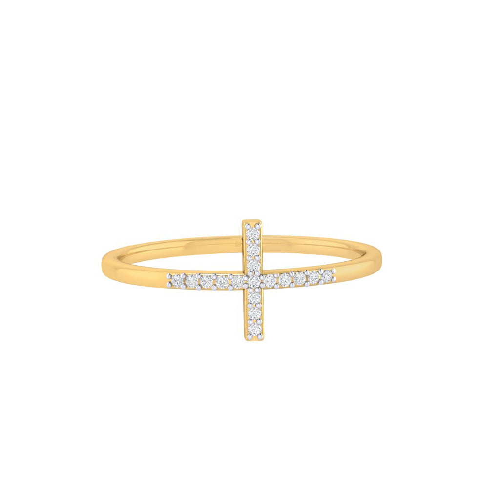 Diamtrendz gold real diamond cross ring 1488_2