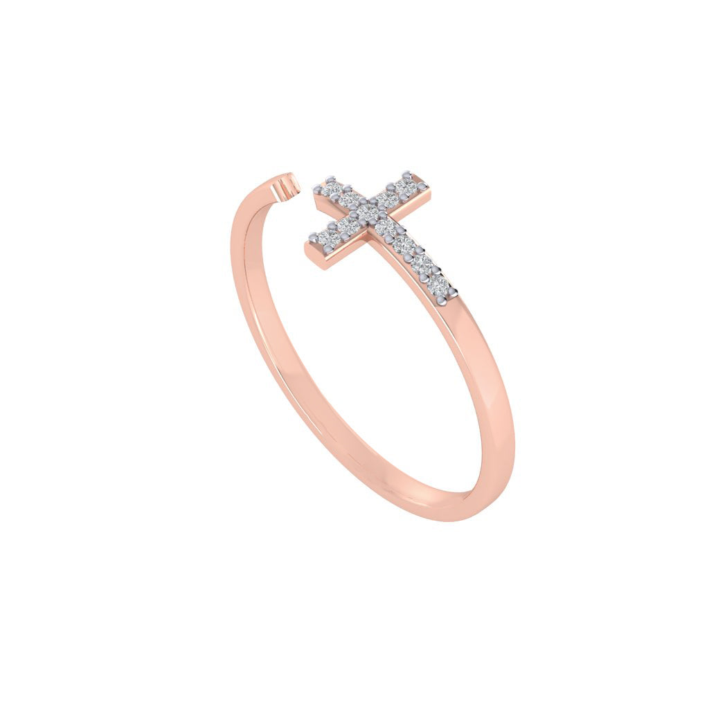 diamtrendz rose gold real diamond cross ring 1495_1