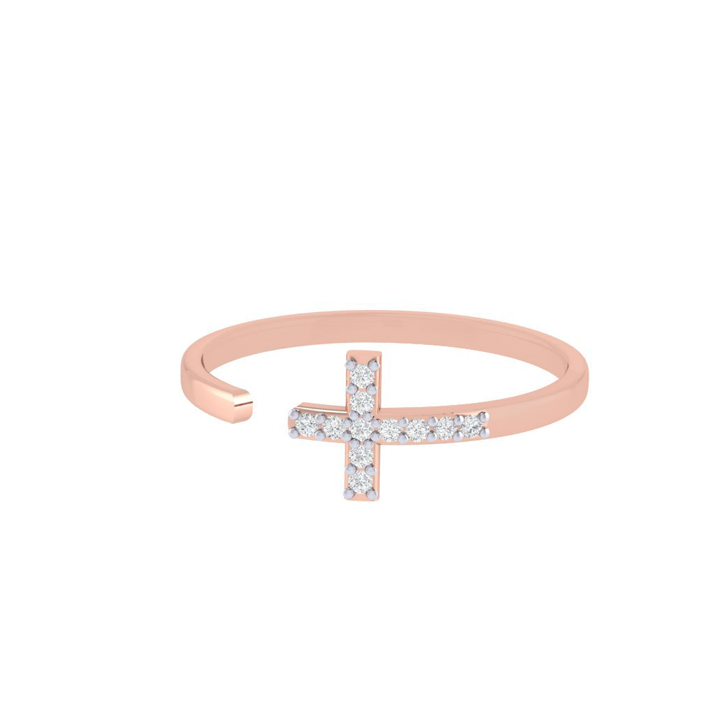 diamtrendz rose gold real diamond cross ring 1495_3