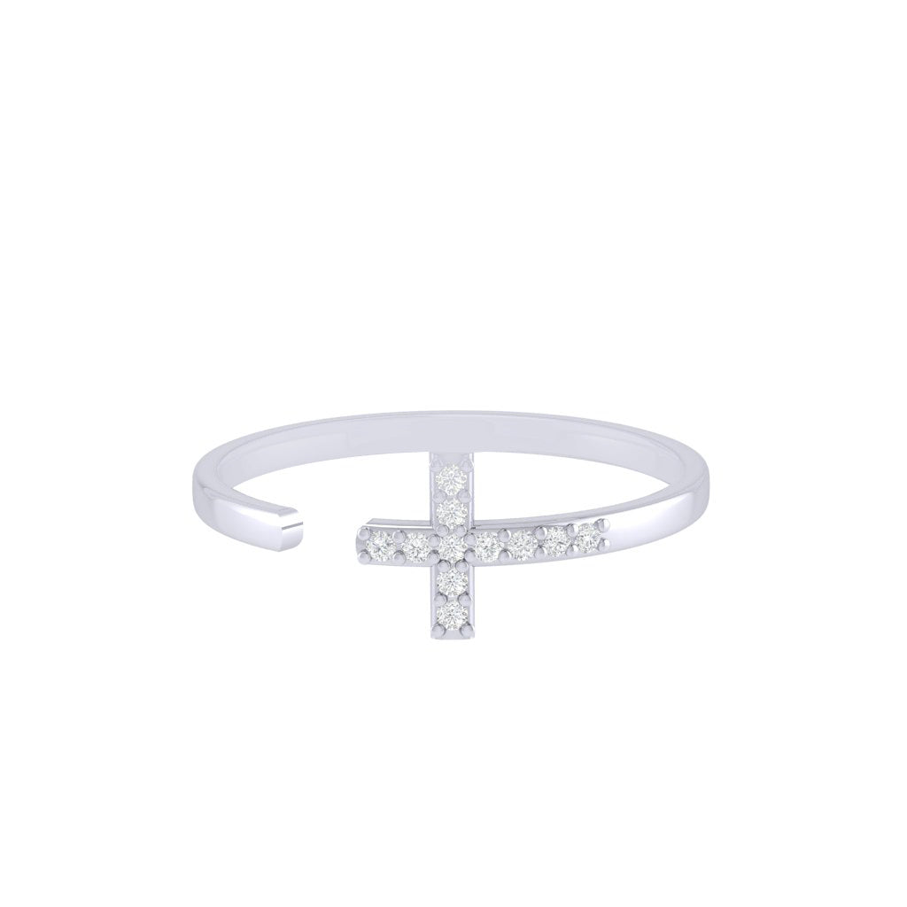 Diamtrendz white gold real diamond cross ring 1495_2