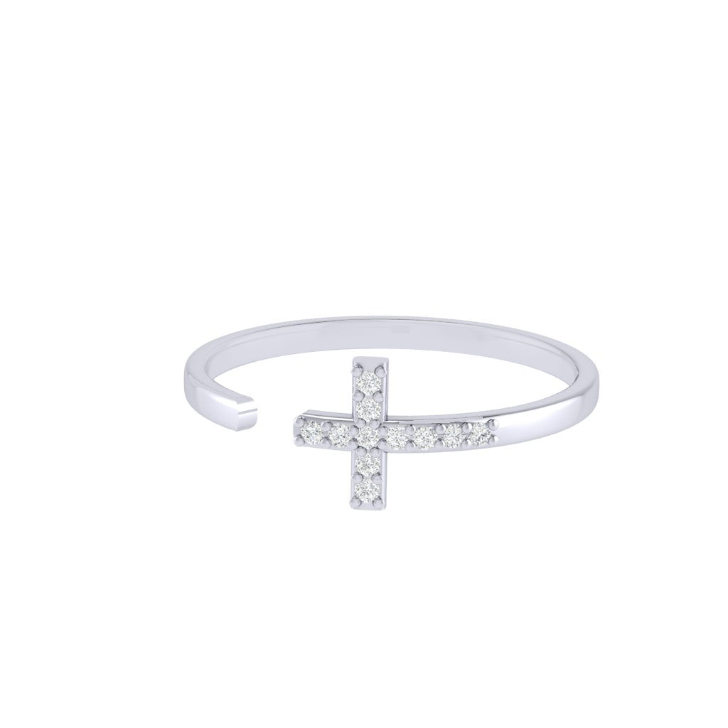 Diamtrendz white gold real diamond cross ring 1495_3