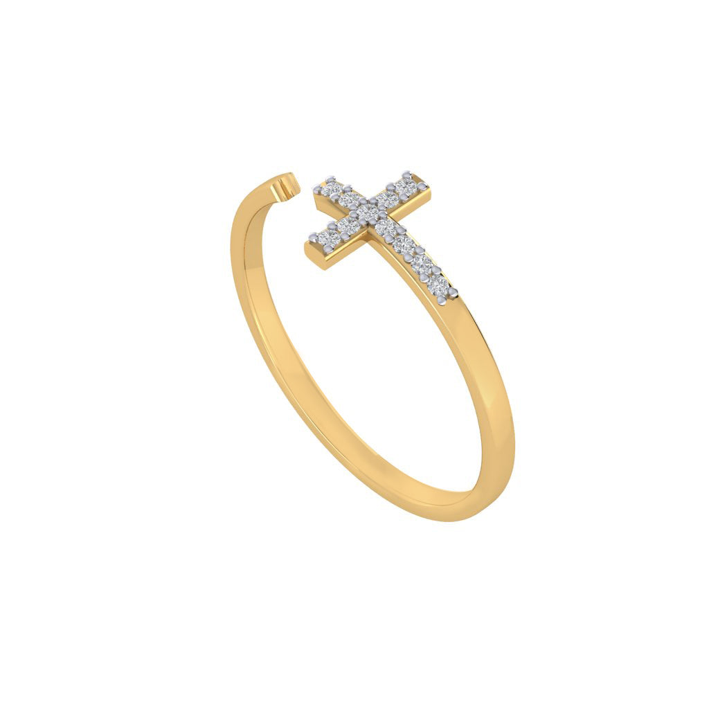 Diamtrendz gold real diamond cross ring 1495_1