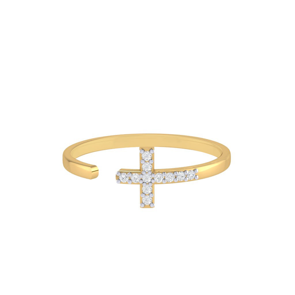 Diamtrendz gold real diamond cross ring 1495_2