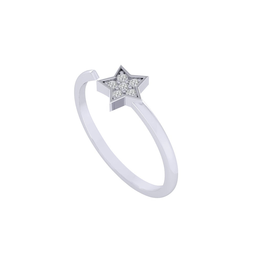 Diamtrendz white gold real diamond star ring 1496_1