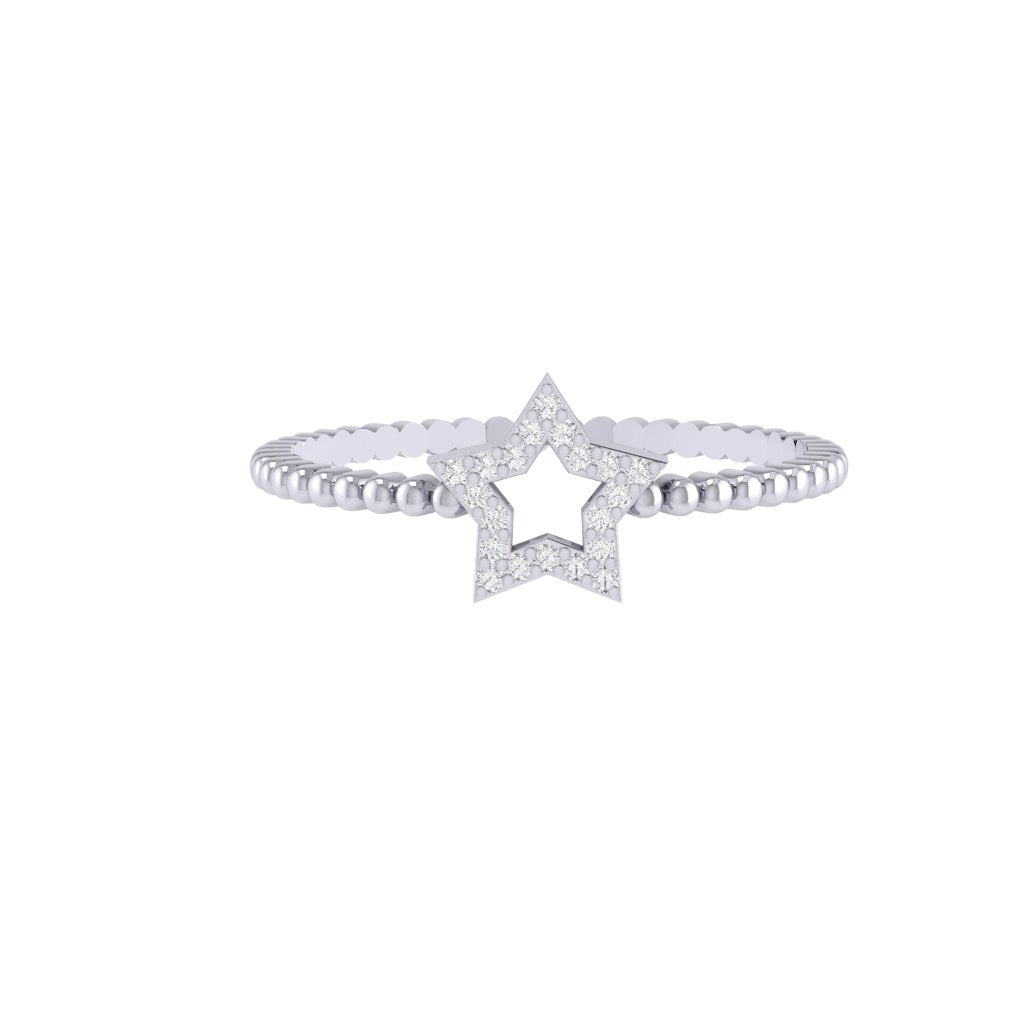 Diamtrendz white gold real diamond star bubble ring 1497_2