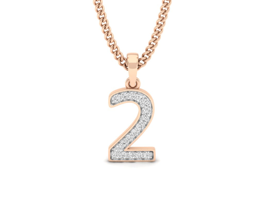 rose gold real diamond number 2 pendant 