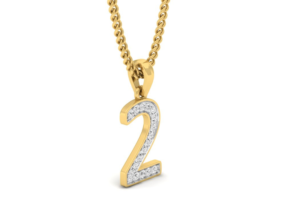 gold real diamond number 2 pendant 