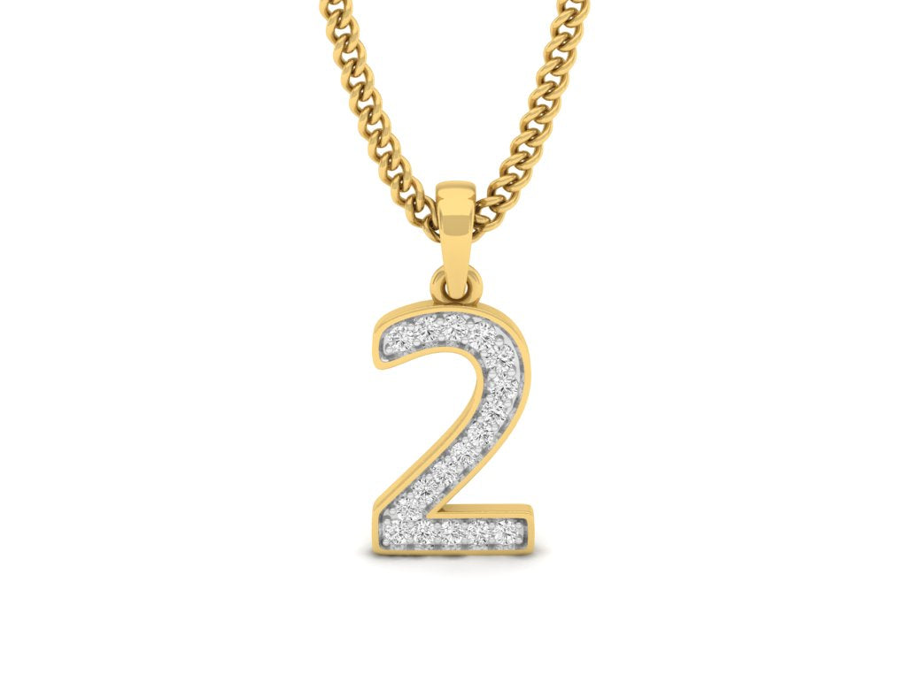 gold real diamond number 2 pendant 