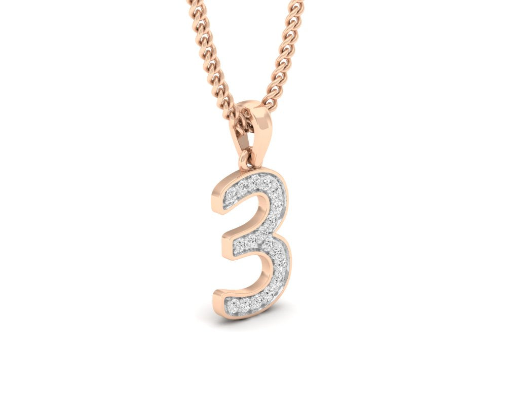 rose gold real diamond number 3 pendant 