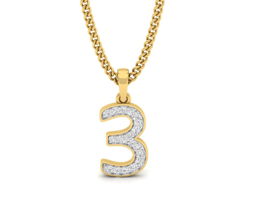 gold real diamond number 3 pendant 