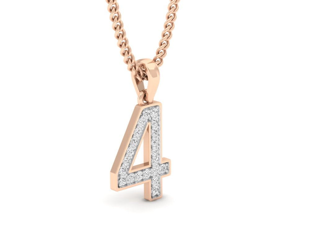 rose gold real diamond number 4 pendant 