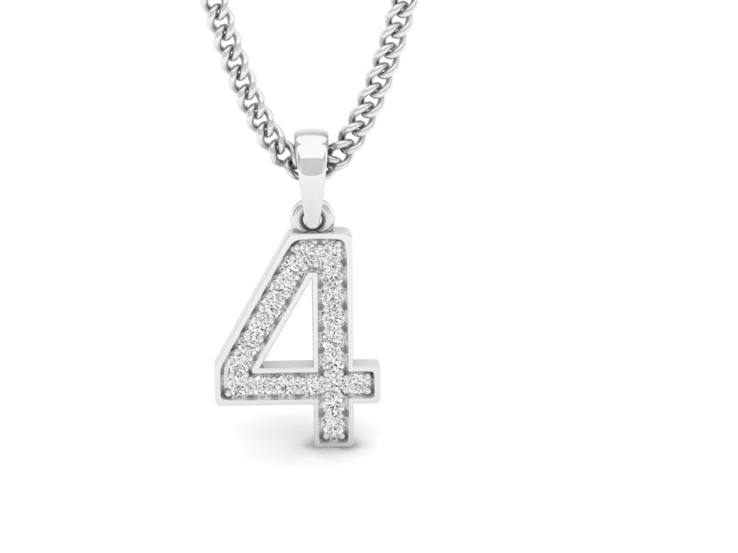 white gold real diamond number 4 pendant 