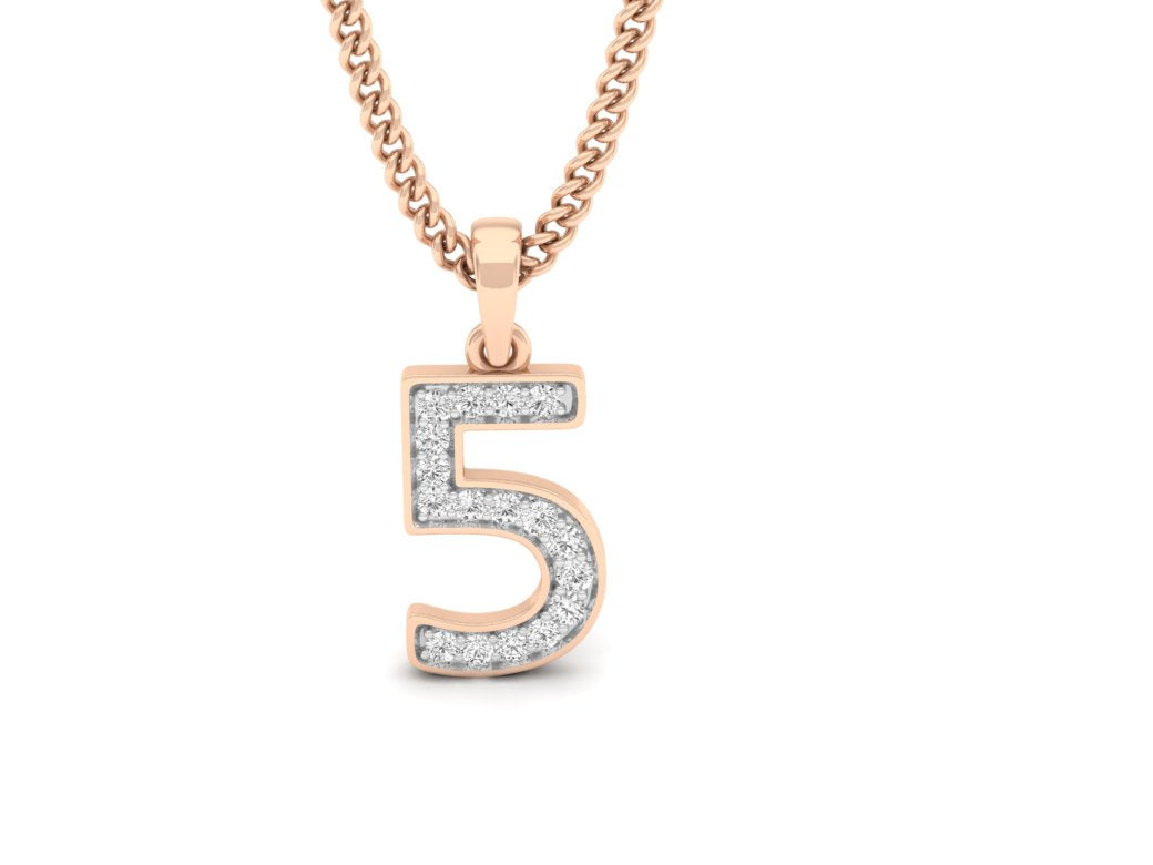 rose gold real diamond number 5 pendant 