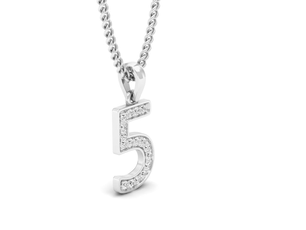 white gold real diamond number 5 pendant 