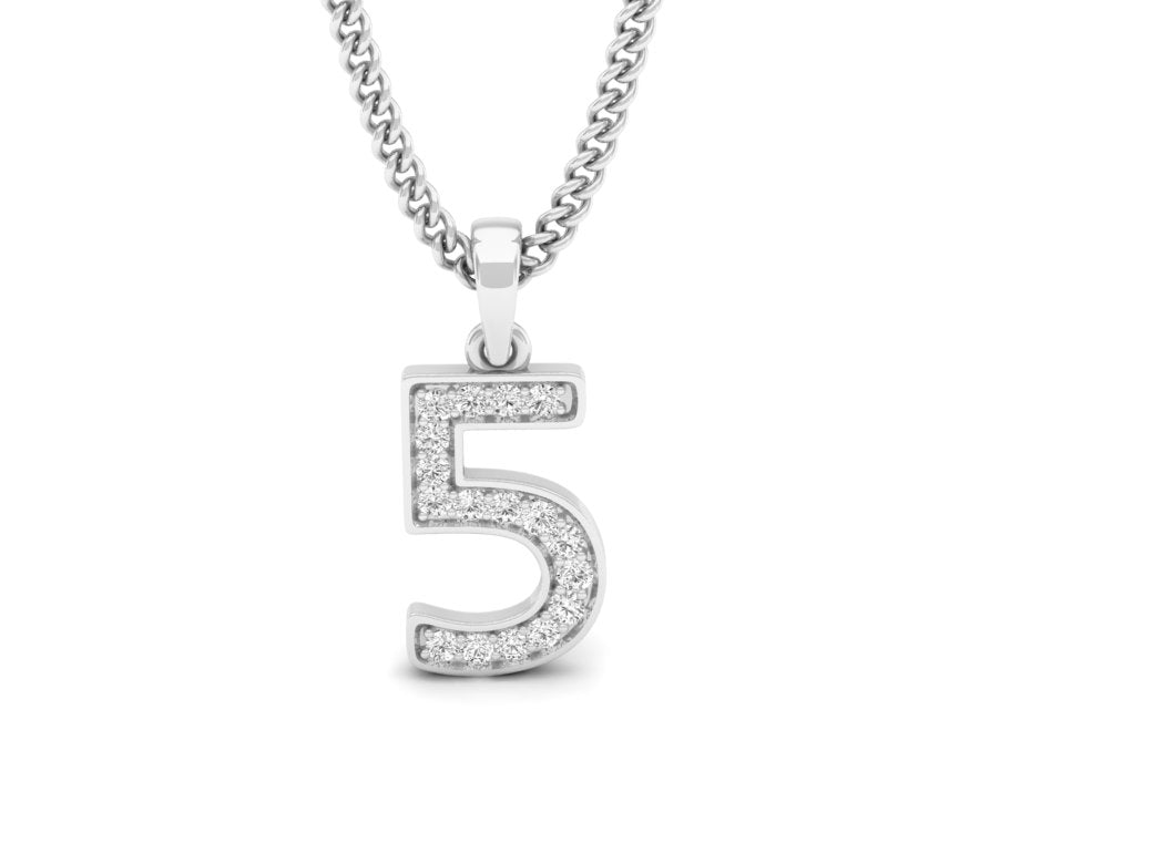 white gold real diamond number 5 pendant 
