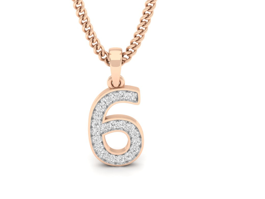 rose gold real diamond number 6 pendant 