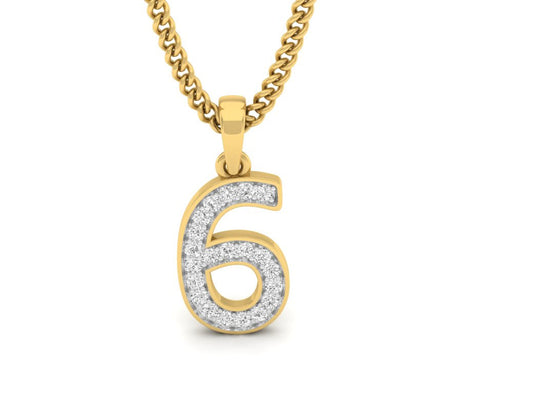 gold real diamond number 6 pendant 