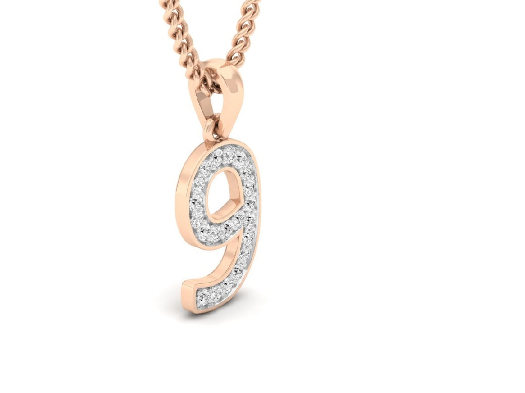 rose gold real diamond number 9 pendant 