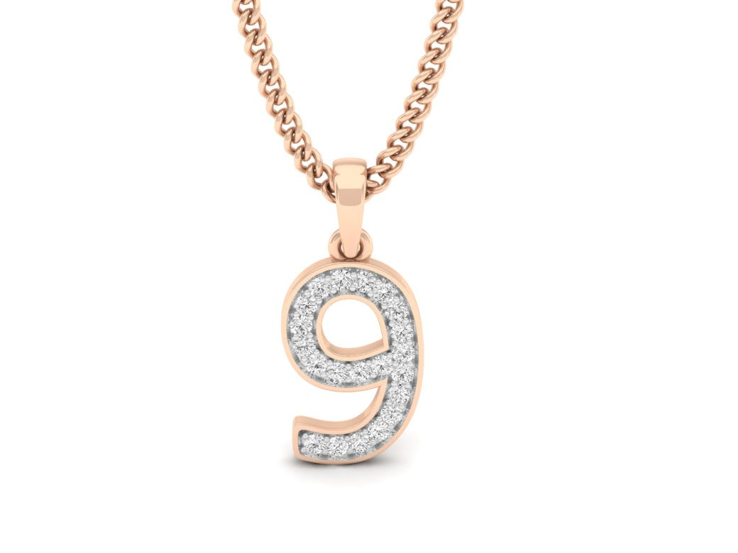 rose gold real diamond number 9 pendant 