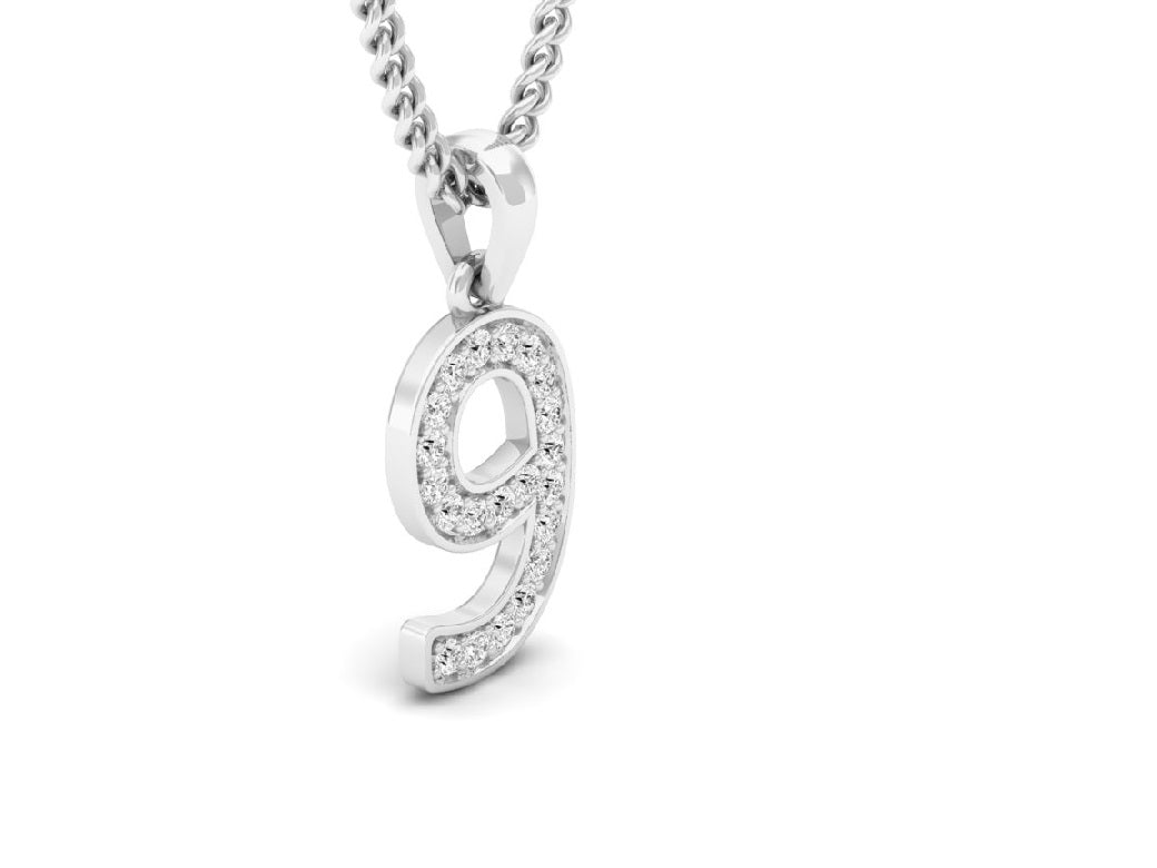 white gold real diamond number 9 pendant 