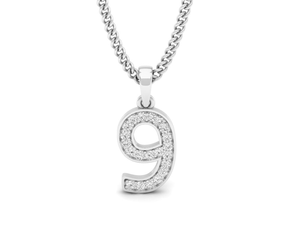 white gold real diamond number 9 pendant 